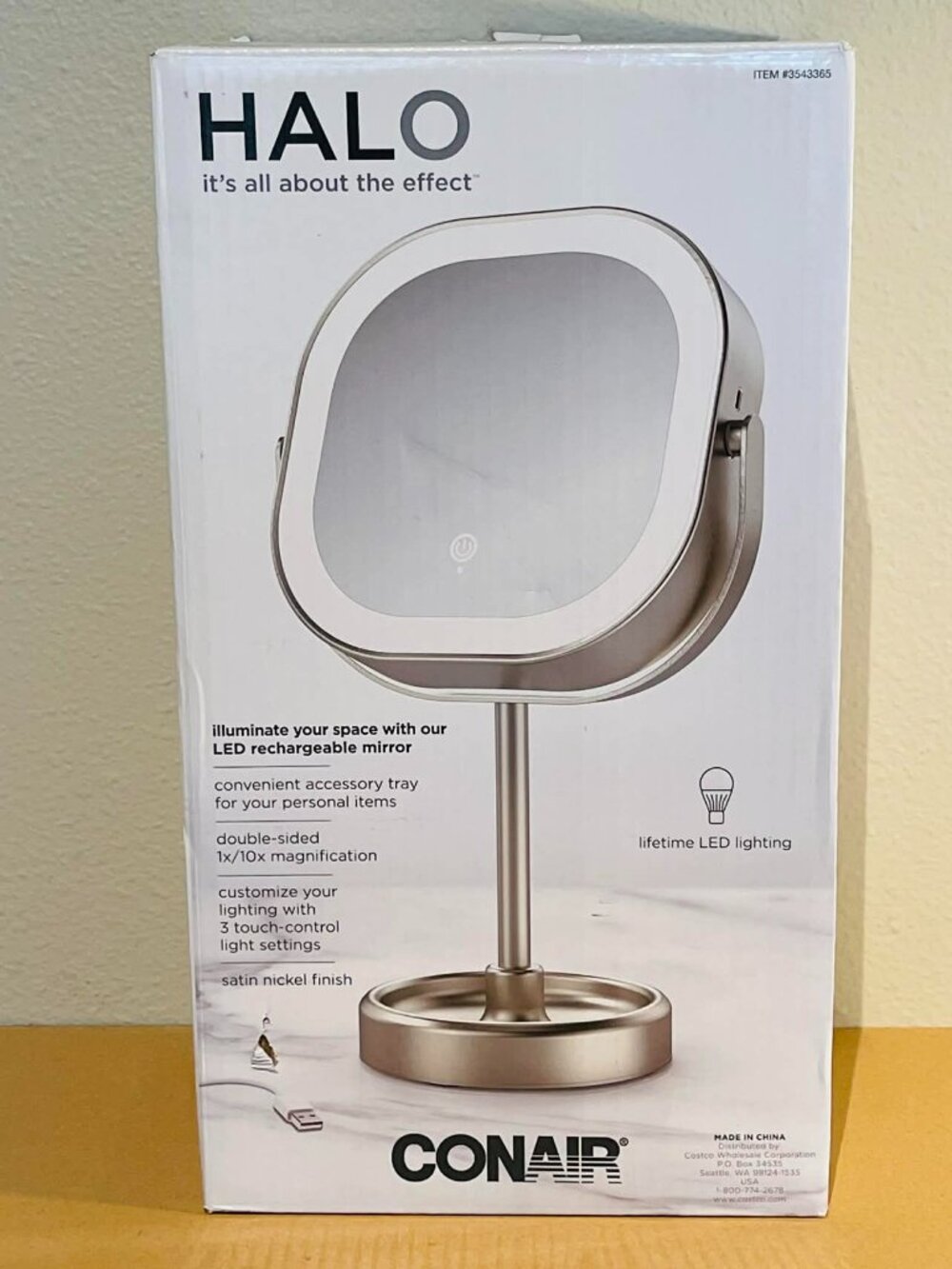 Conair HALO LED 1x/10x Rechargeable Double-Sided Vanity Mirror